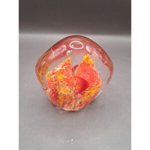 Modern Art Glass Paperweight Red Tropical Fish Coral Aquarium Desk Decor